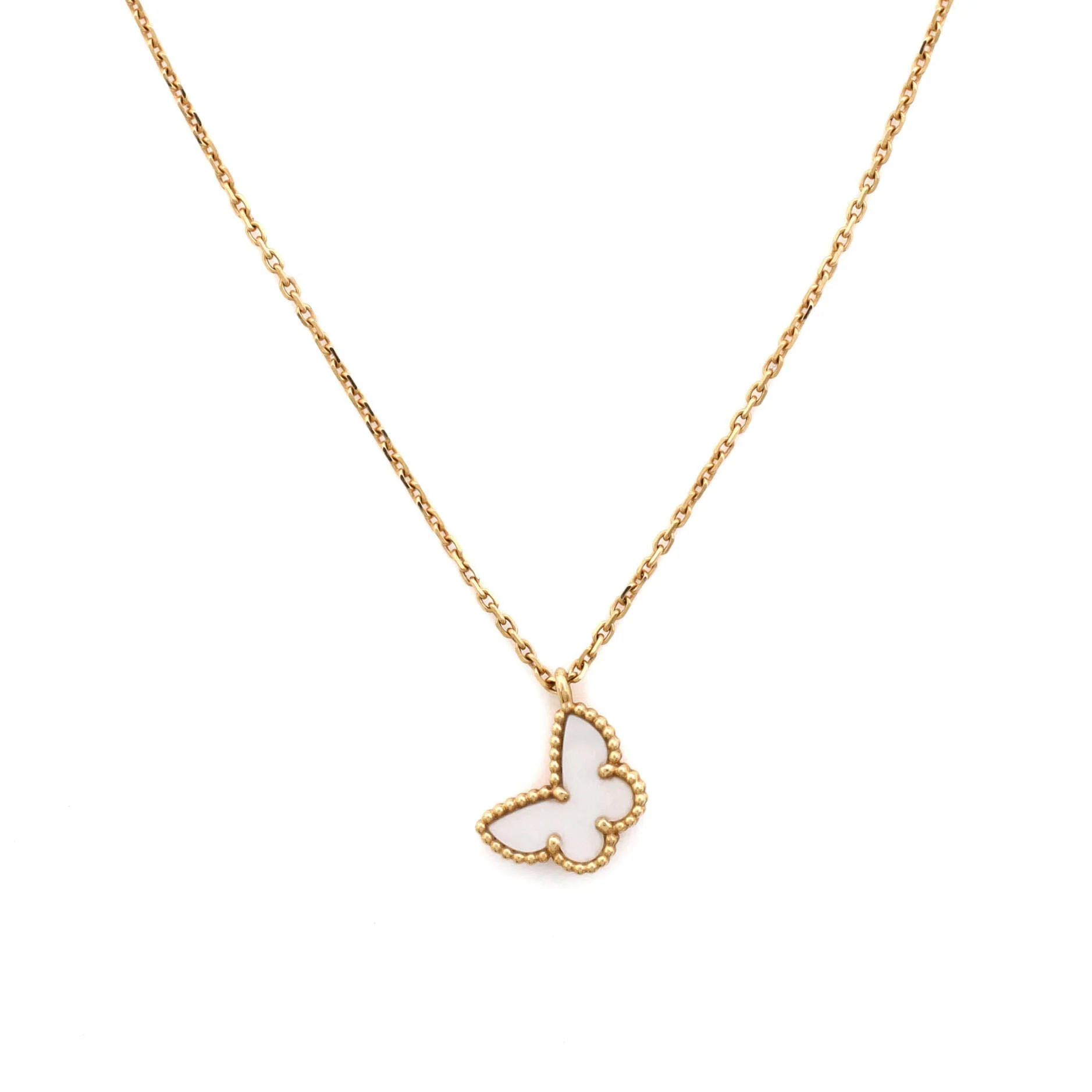 Sweet Alhambra Butterfly Pendant Necklace 18K Yellow Gold and Mother of Pearl