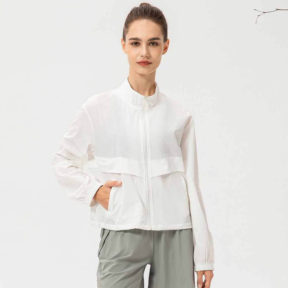 New women's outdoor sports windbreaker, loose fit, casual yoga wear, zippered stand collar, running and fitness jacket