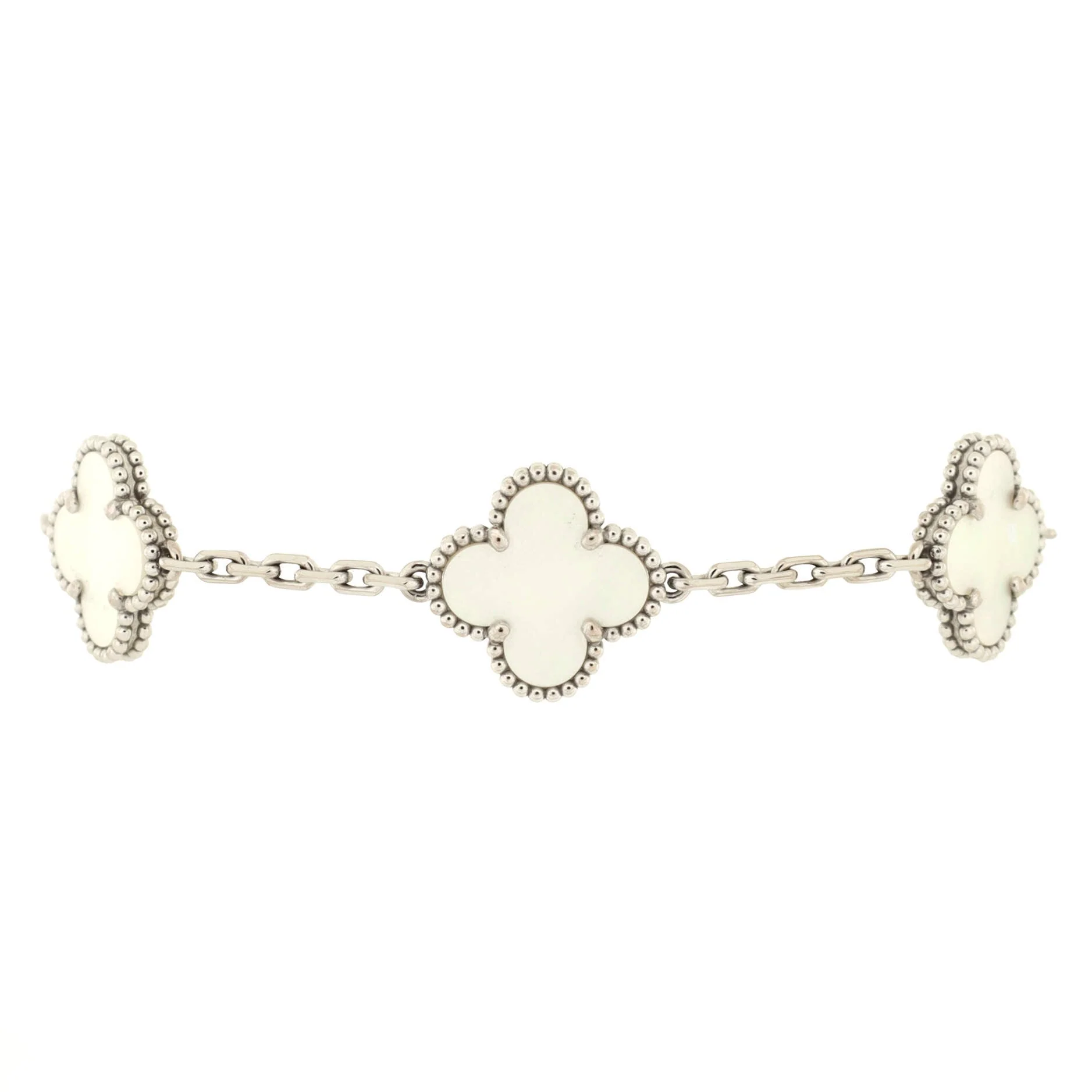 Vintage Alhambra 5 Motifs Bracelet 18K White Gold and Mother of Pearl