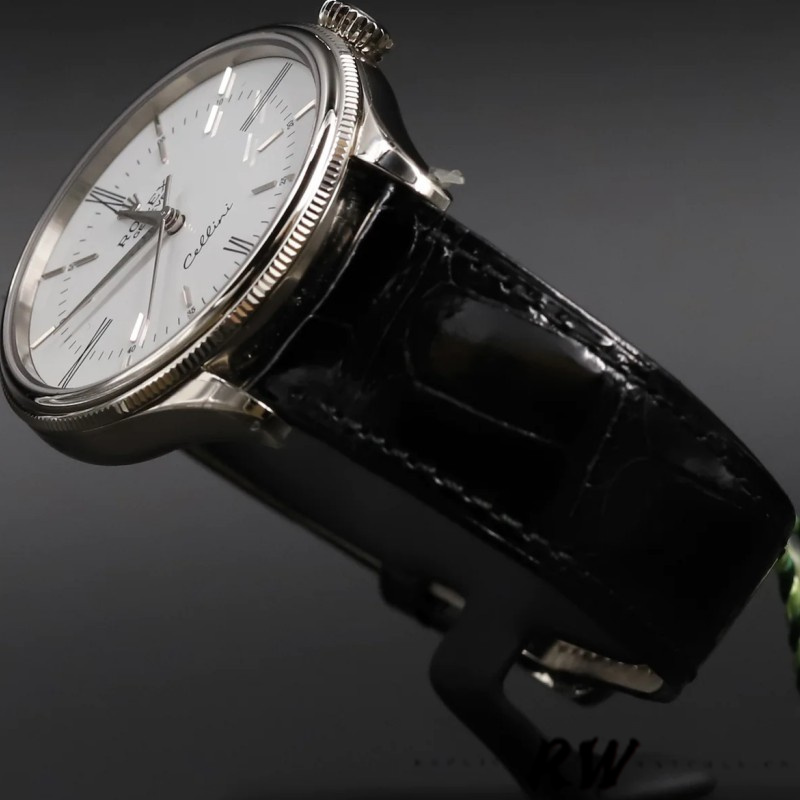Rolex Cellini Time 50509 Black Leather Strap White Dial 39mm Mens Replica Watch