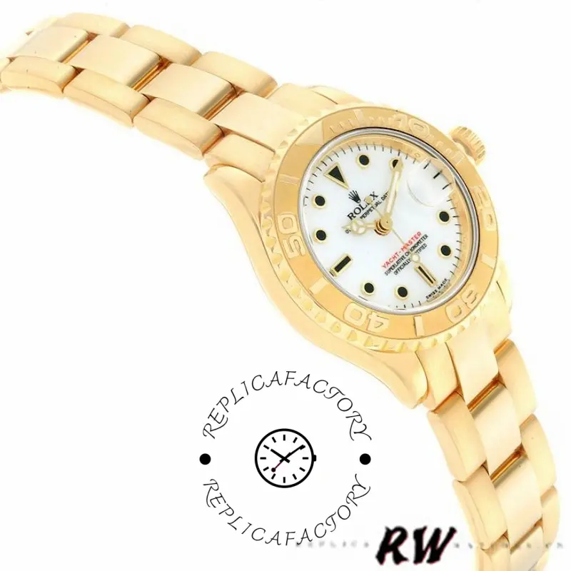 Rolex Yacht-Master 169628 Yellow Gold White Dial 29MM Lady Replica Watch