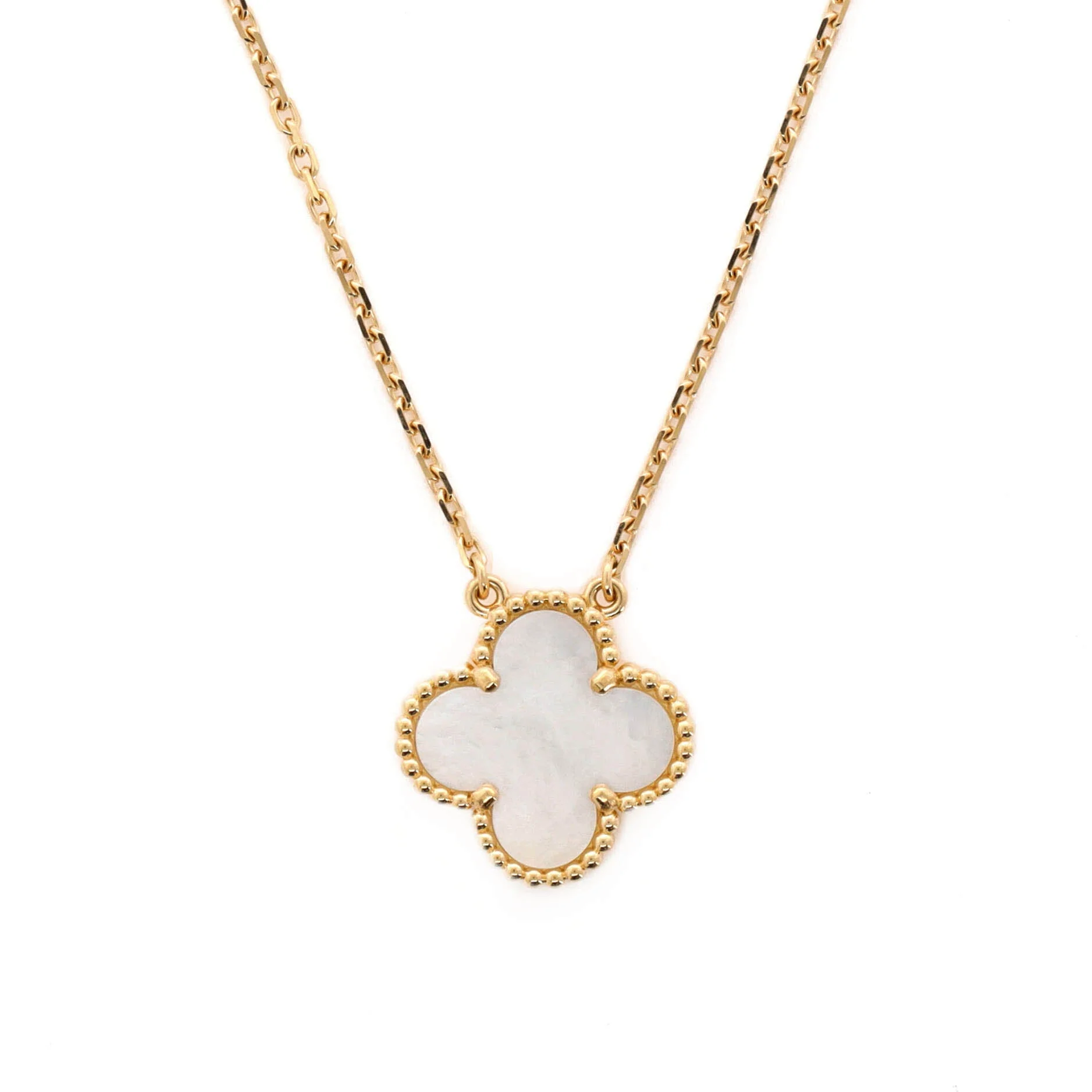 Vintage Alhambra Pendant Necklace 18K Yellow Gold and Mother of Pearl