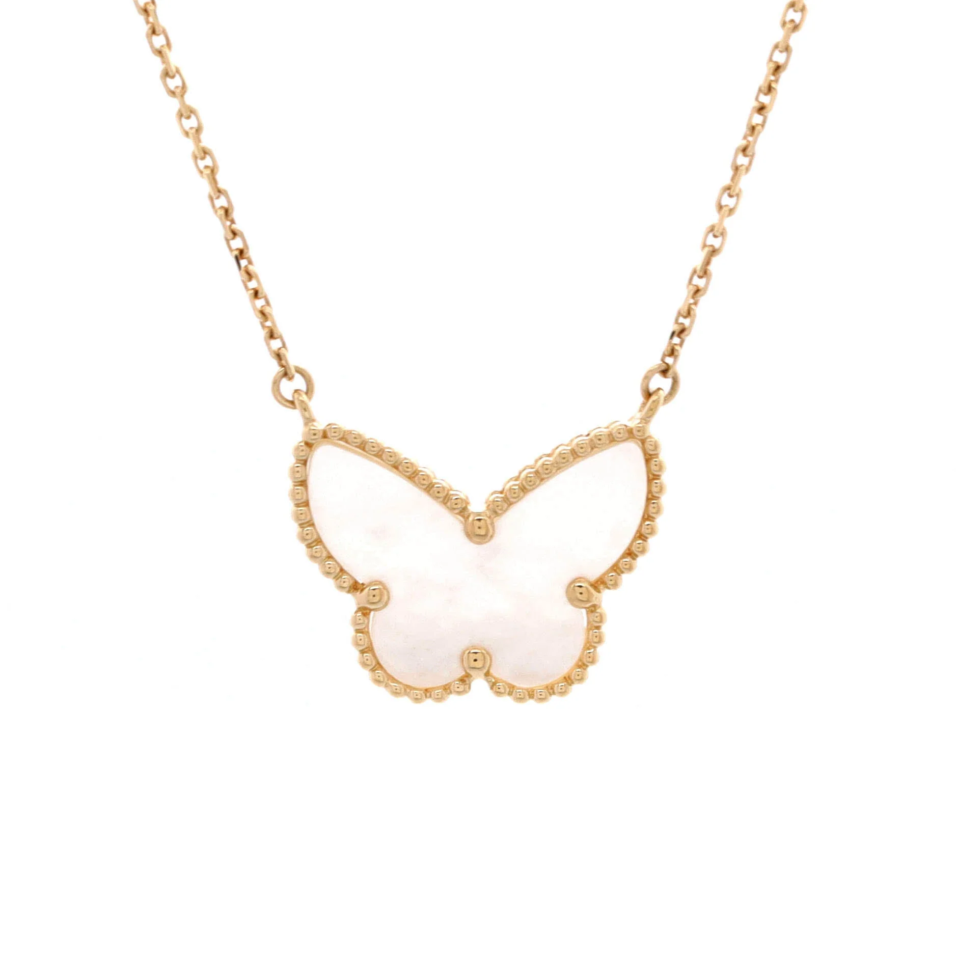 Lucky Alhambra Butterfly Pendant Necklace 18K Yellow Gold with Mother of Pearl