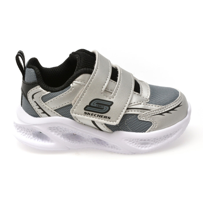 Pantofi sport SKECHERS argintii, METEOR-LIGHTS, din material textil