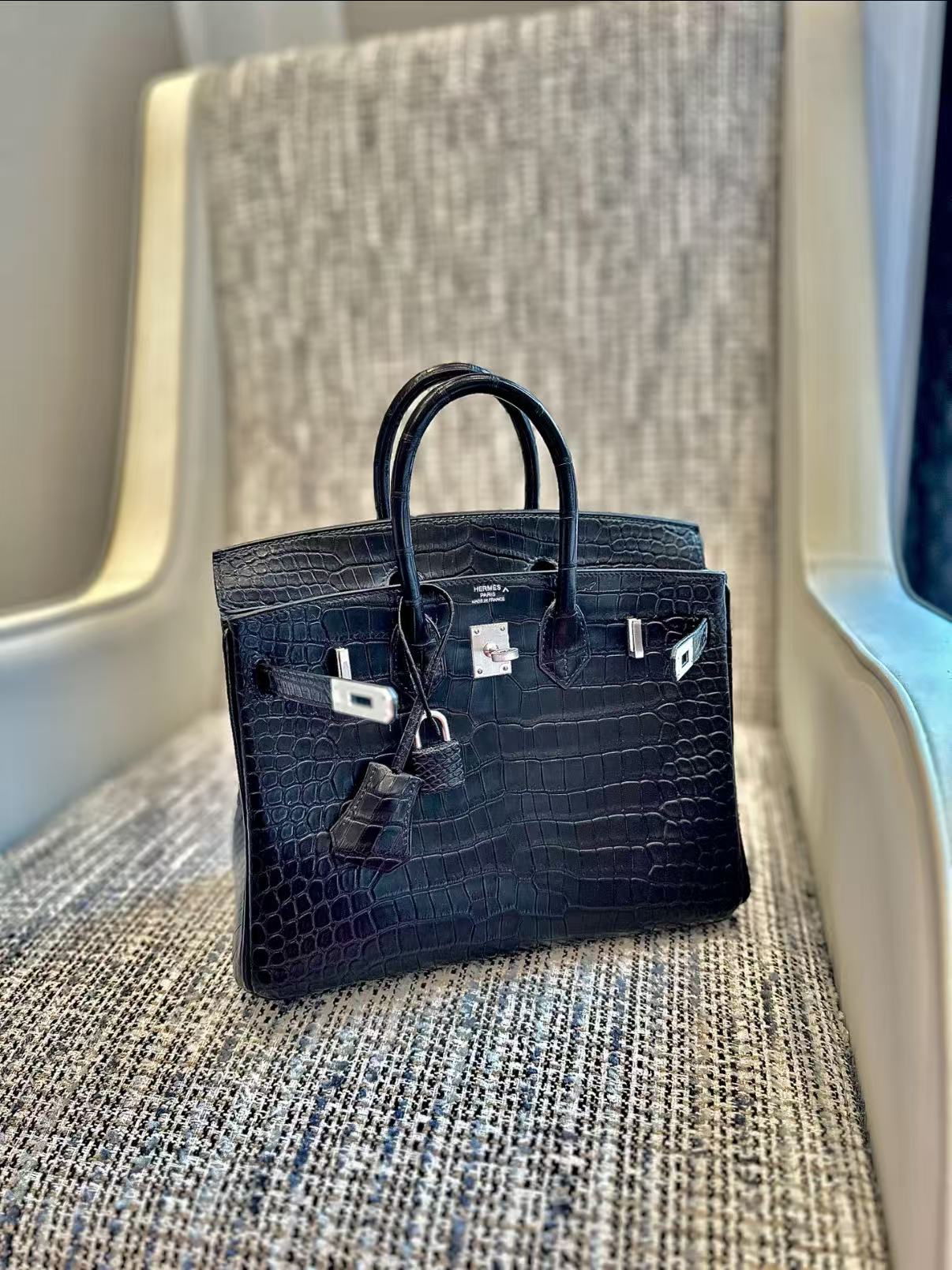 Birkin Matte crocodile leather black silver hardware custom - Artisantouchss