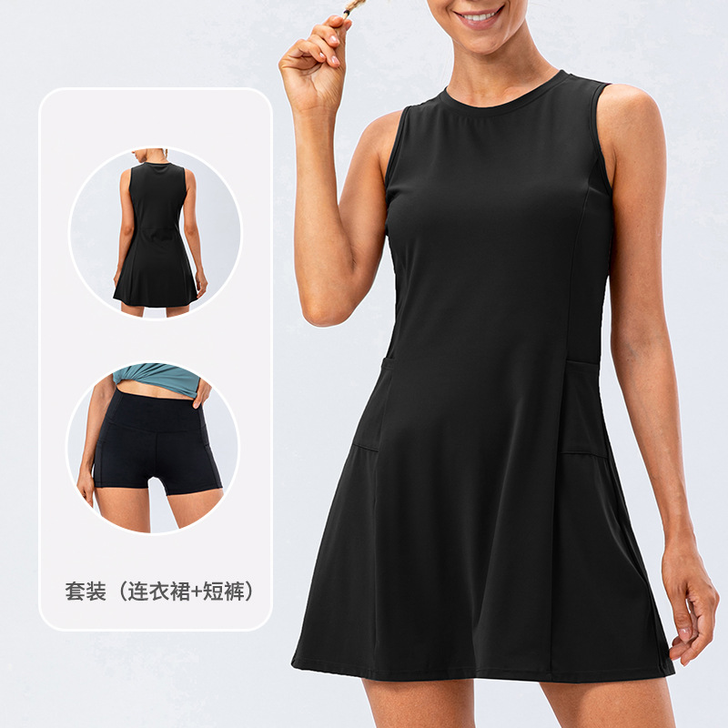 One-piece tennis skirt, yoga and fitness, nude-feel, breathable, anti-exposure, casual golf sports short skirt two-piece set