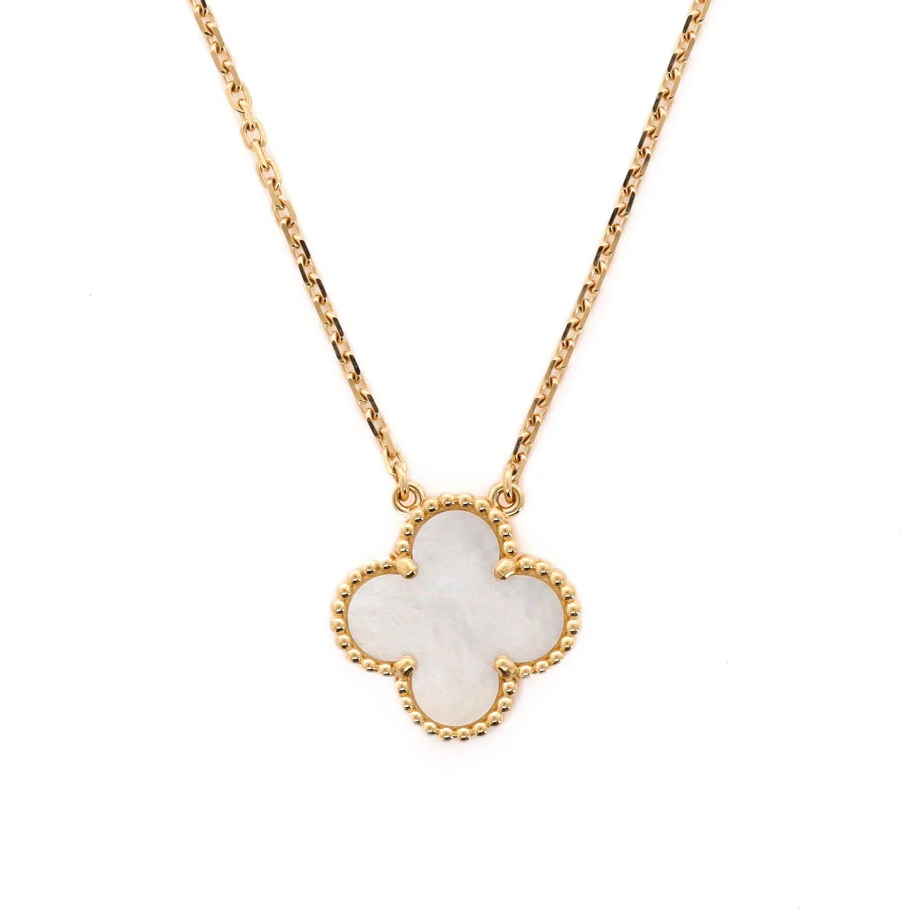 Vintage Alhambra Pendant Necklace 18K Yellow Gold and Mother of Pearl