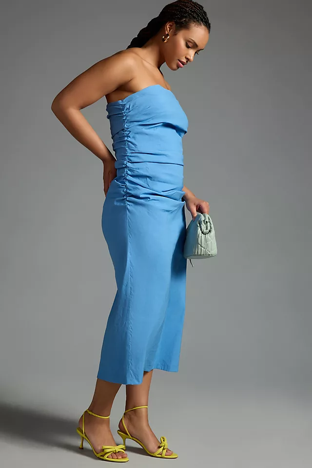 Slim Strapless Ruched Dress BLUE ICE