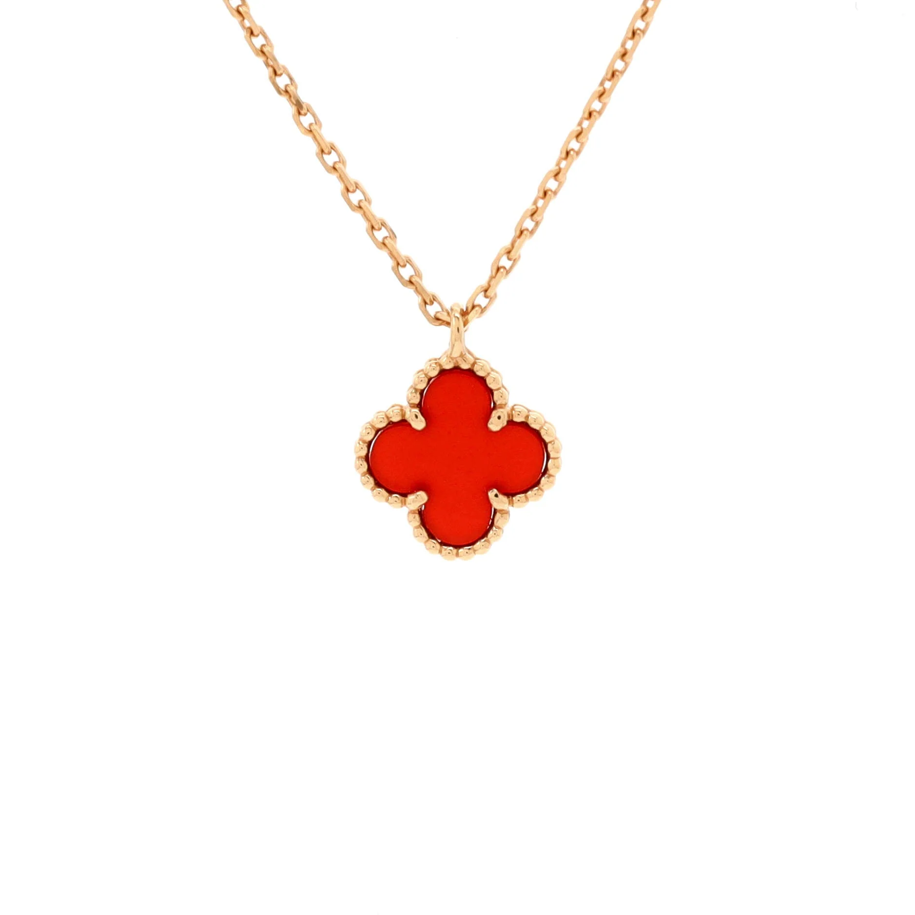 Sweet Alhambra Pendant Necklace 18K Rose Gold and Carnelian