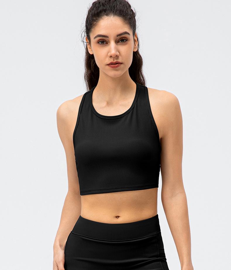 Women's Yoga Sports Vest, Ribbed High-Elastic Tight-Fitting Top, Breathable Running Fitness Tank Top