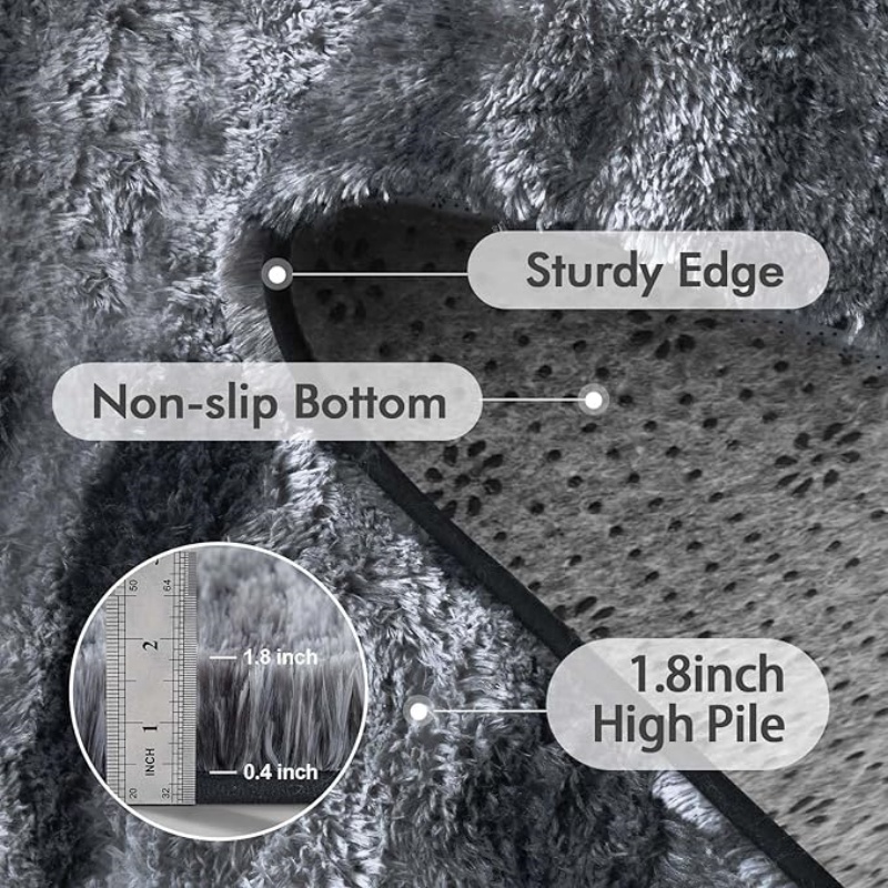 6x9 Ft Large Shag Black Rug for Living Room