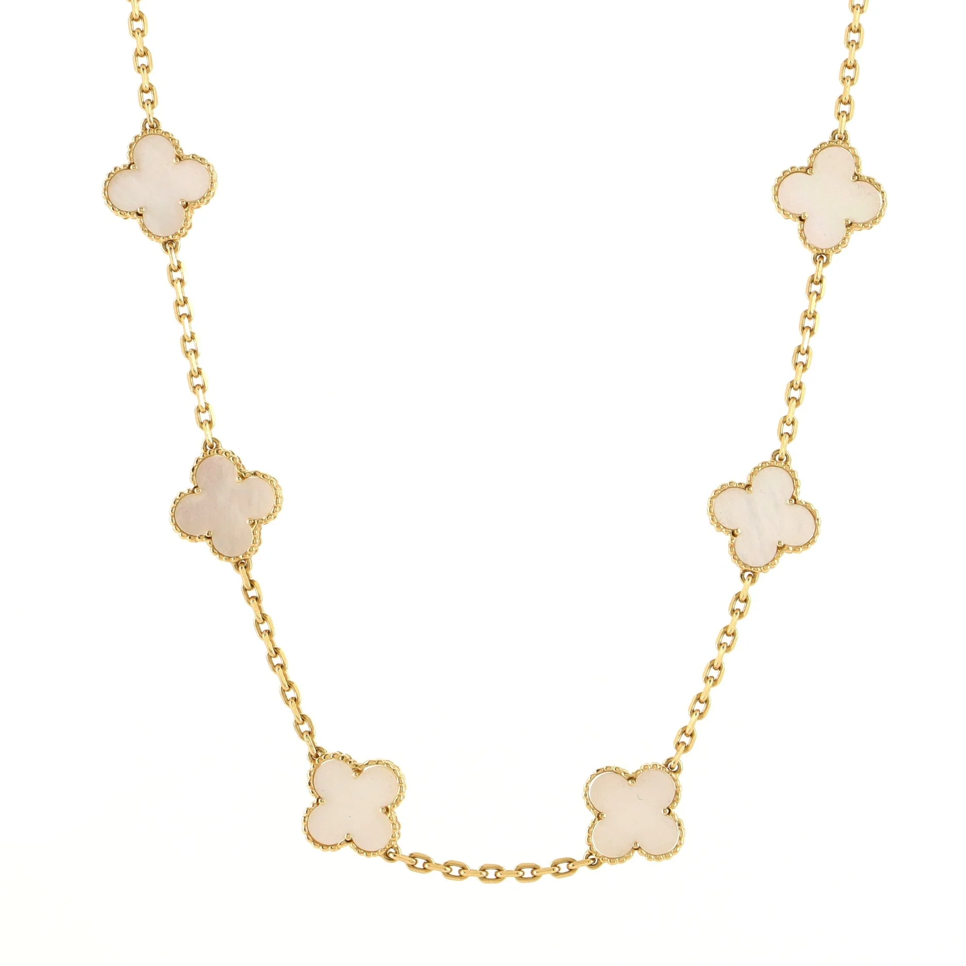 Vintage Alhambra 10 Motifs Necklace 18K Yellow Gold and Mother of Pearl