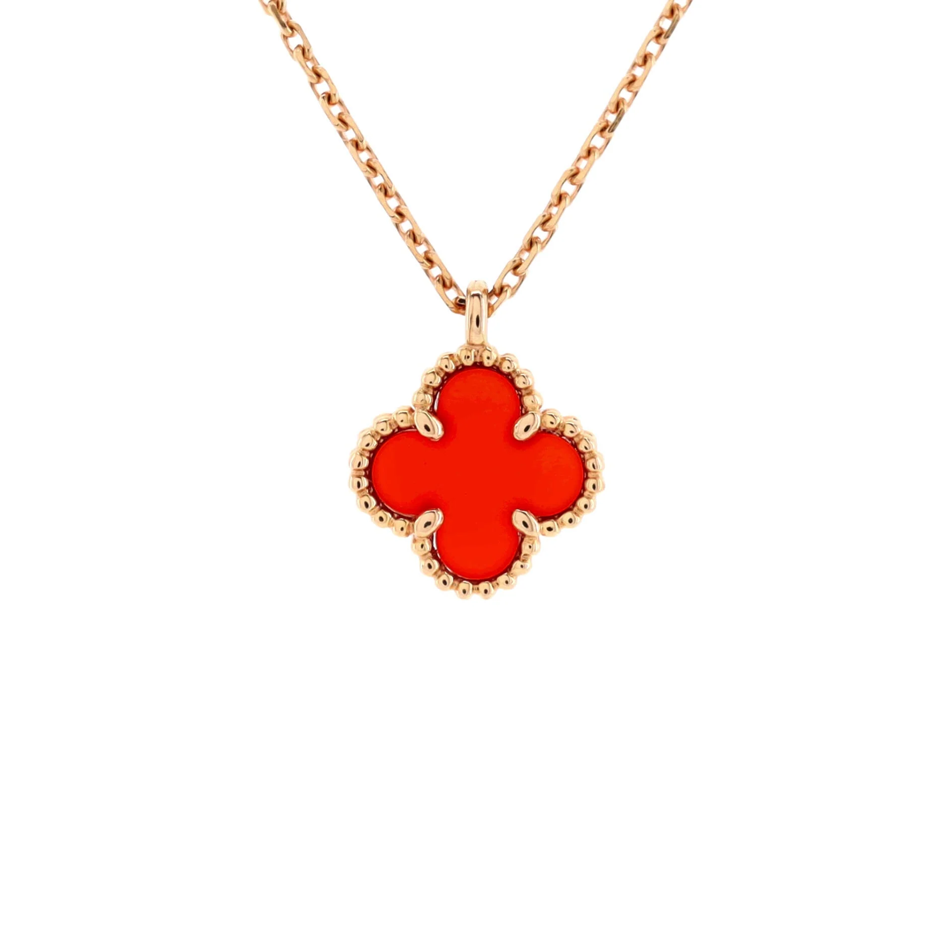 Sweet Alhambra Pendant Necklace 18K Rose Gold and Carnelian