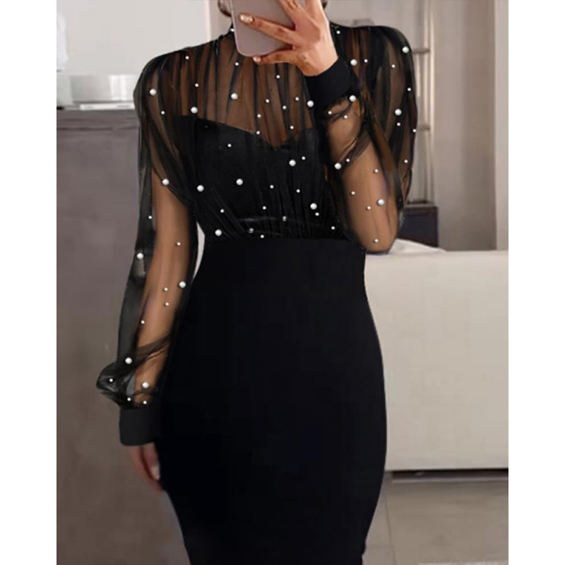 Women's Sexy Bodycon Midi Dress Mock Neck Long