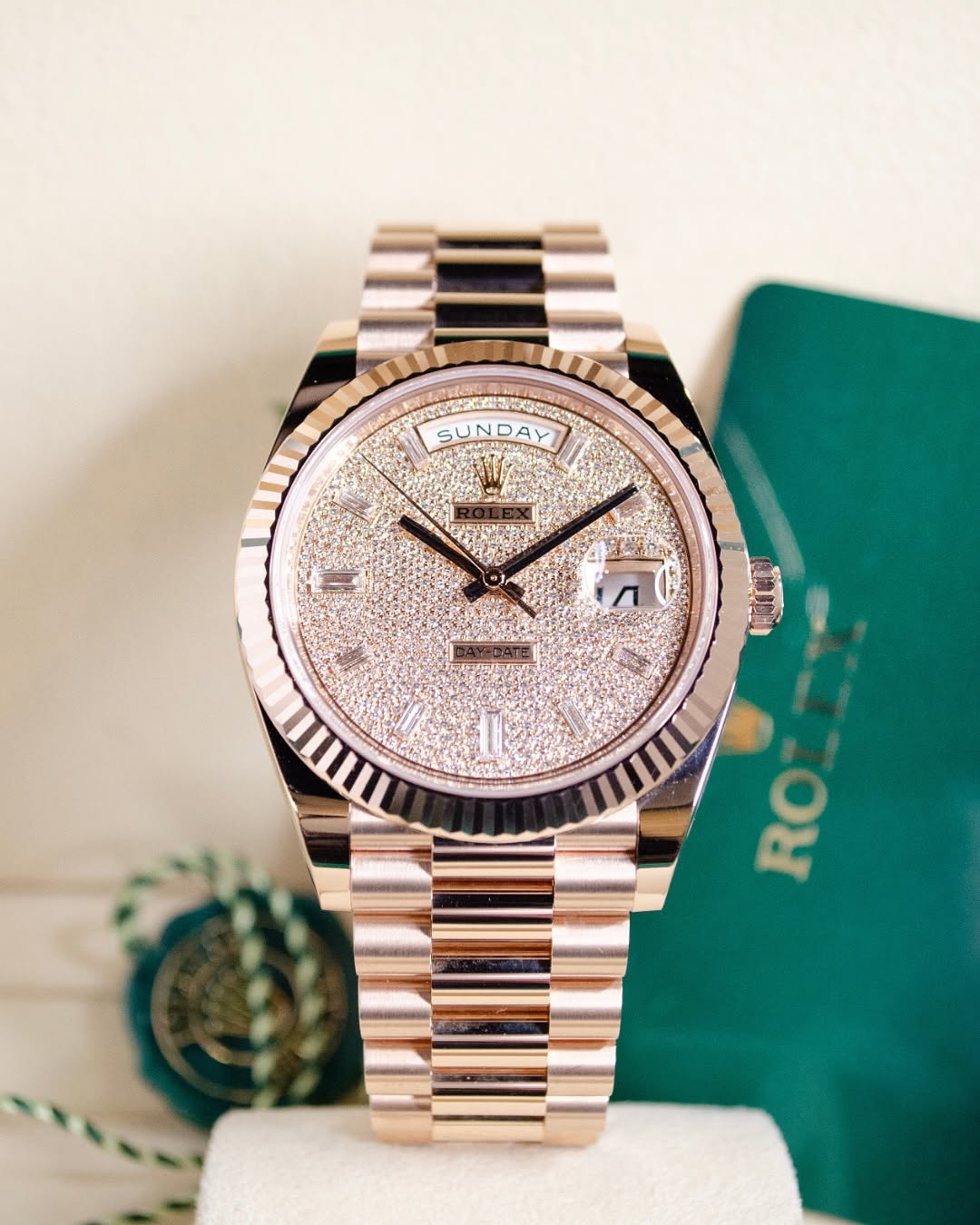 【Super Clone】RLX  Day-Date "President" 40mm Everose Gold Diamond Pave Dial - 228235