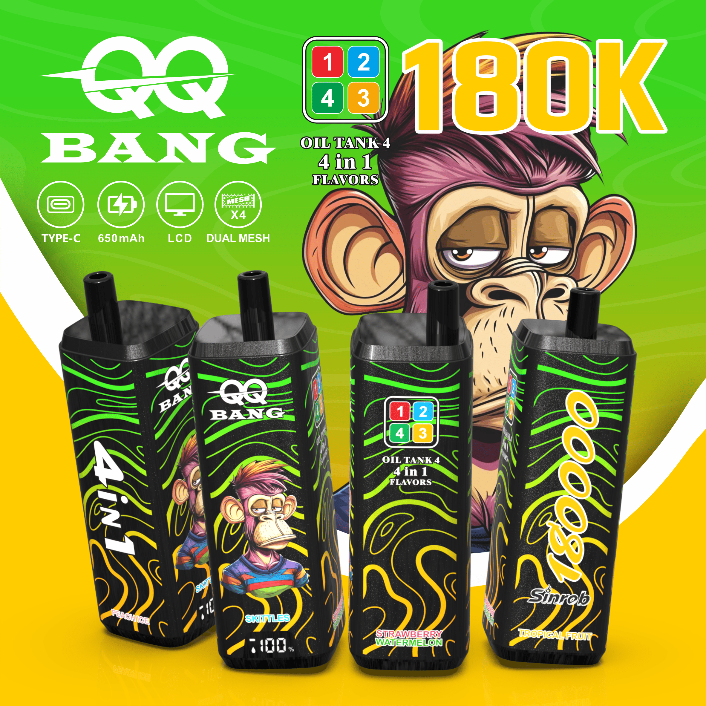 QQ BANG 180K Puffs Prefilled Hookah Vape | Rechargeable