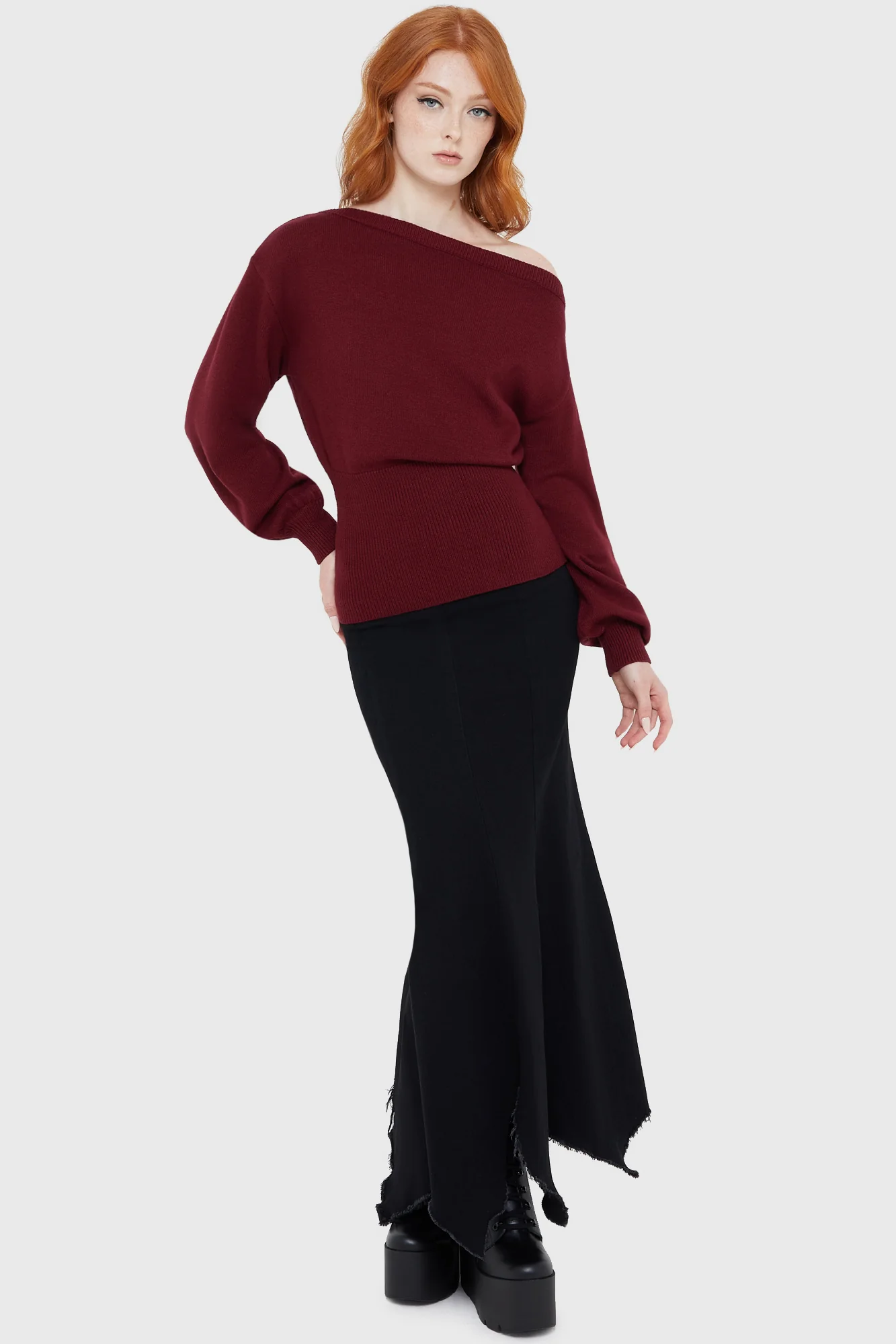 Red Gothic Style Long‑Sleeve Slim Fit Casual Top