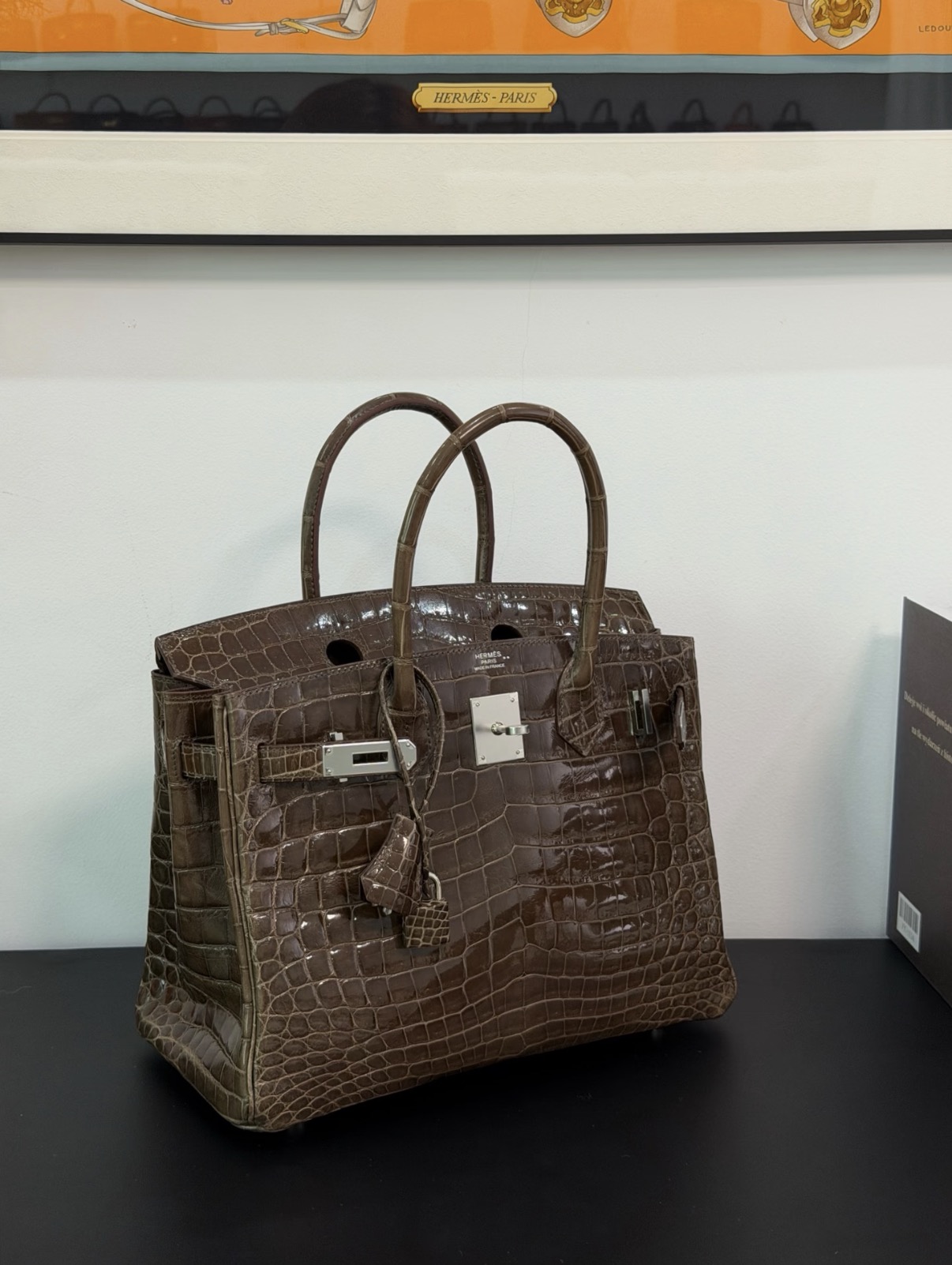 Birkin 25-35 elephant gray Silver hardware Shin crocodile leather custom - Artisantouchss