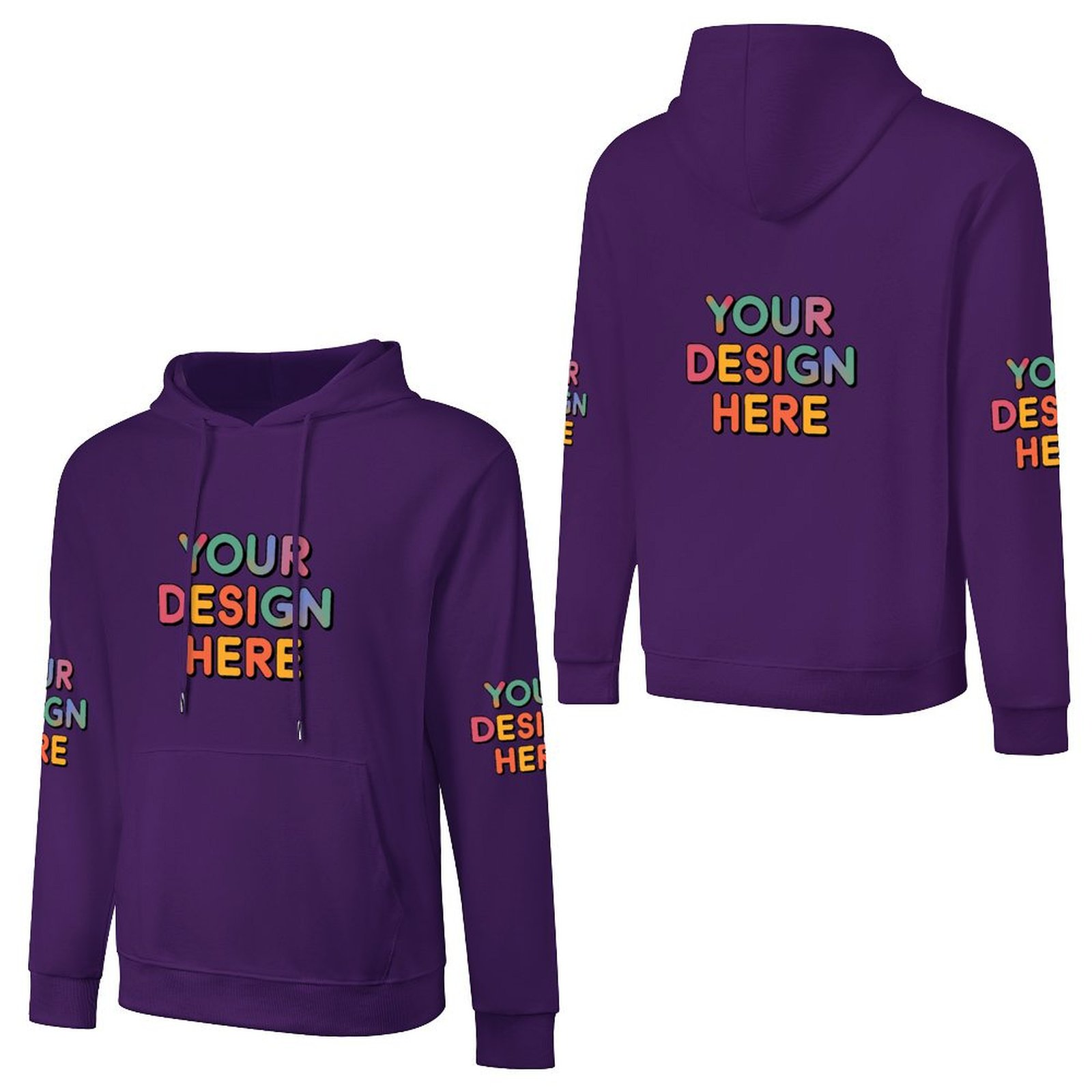 Customized Men’s Fashionable Hooded Sweater with Front, Back, and Sleeve Prints