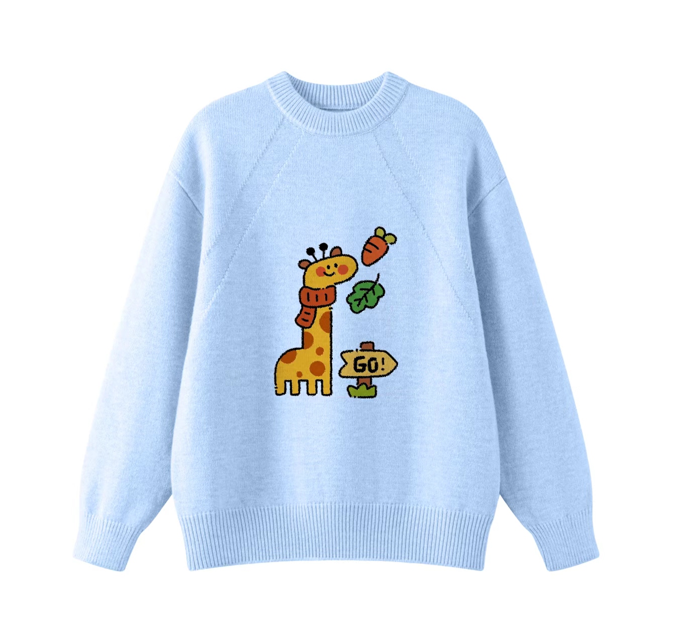 This adorable knit sweater, featuring a giraffe scarf pattern and a crew neck pullover design, is an ideal choice for winter wear.