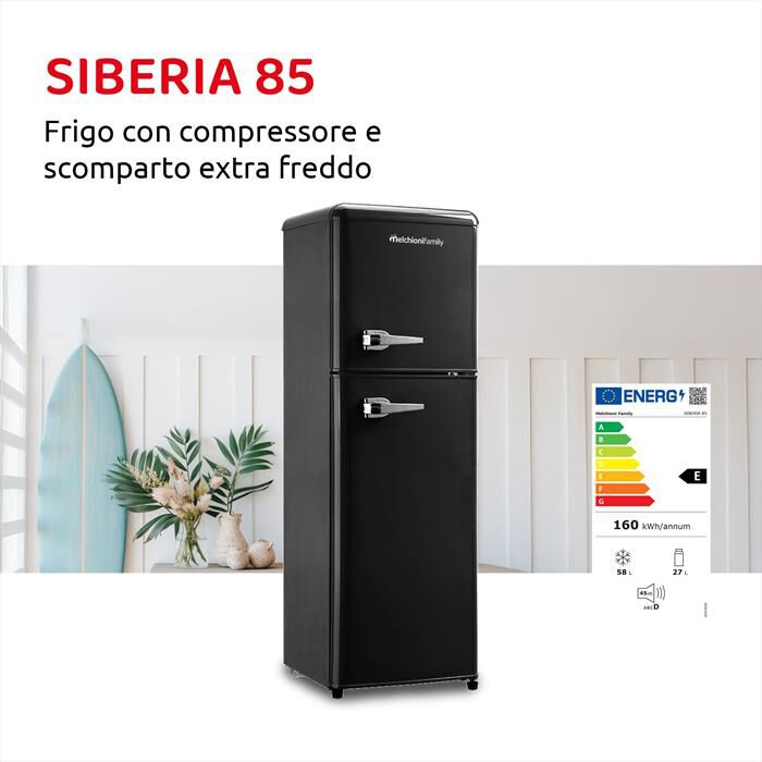 MELCHIONI FAMILY - Frigorifero 2 porte SIBERIA 85 Classe E 85lt-Nero / Metallo
