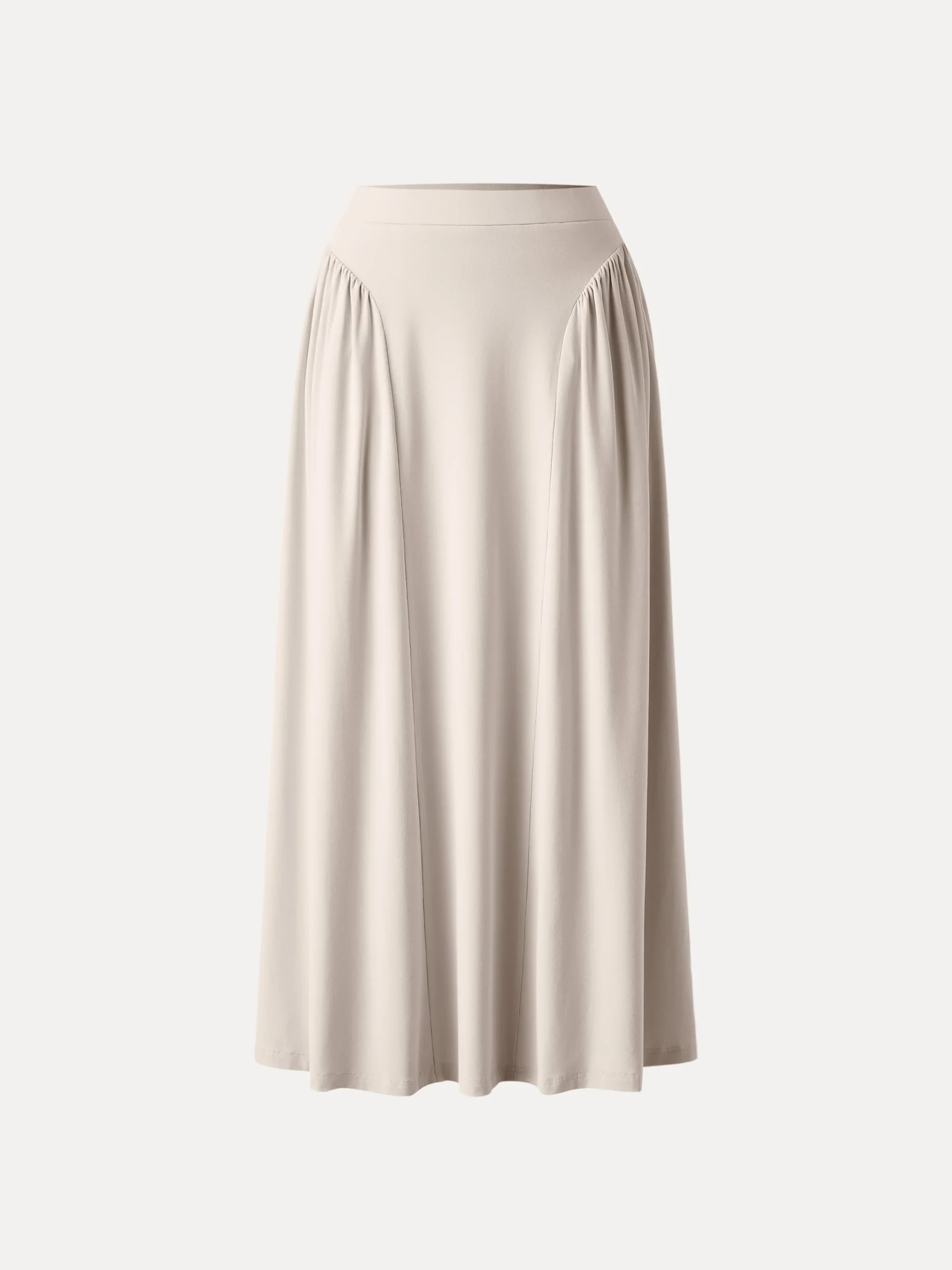 Curved Gathering Flared Midi Skirt with Pockets