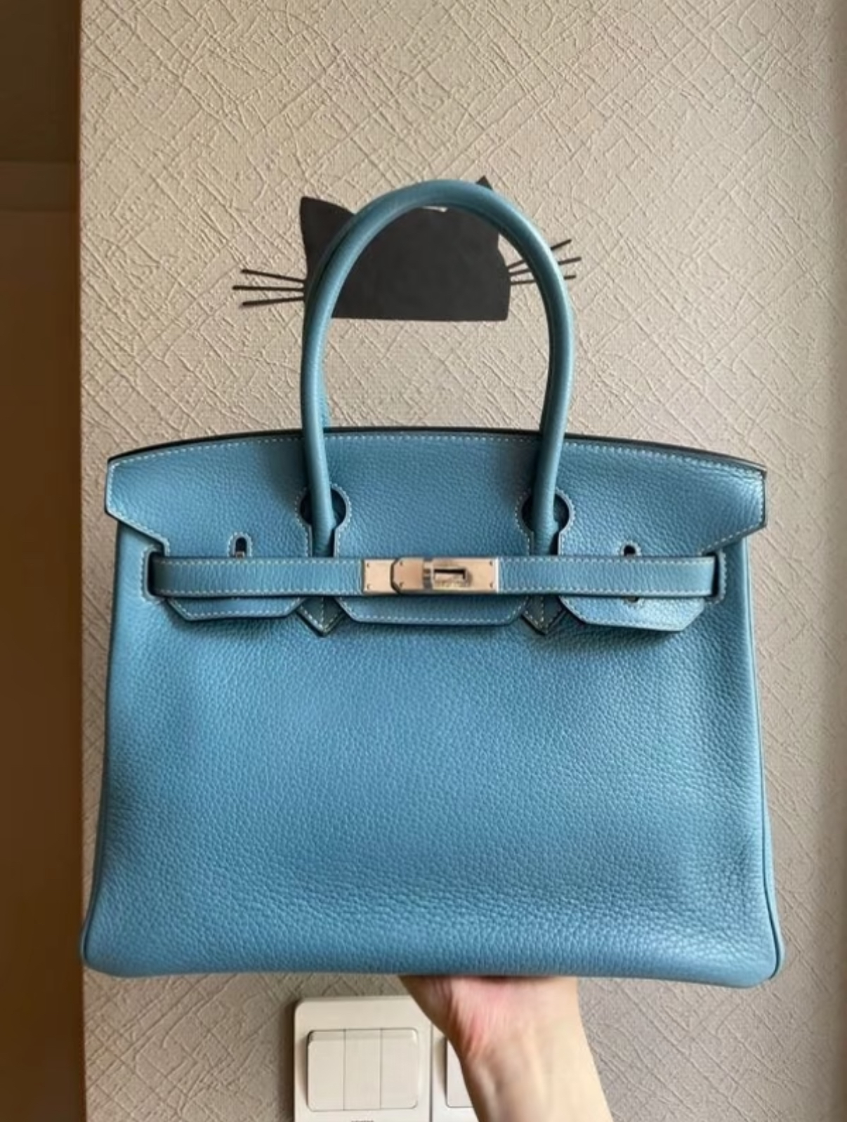 Birkin 25-35 denim blue TOGO leather custom - Artisantouchss
