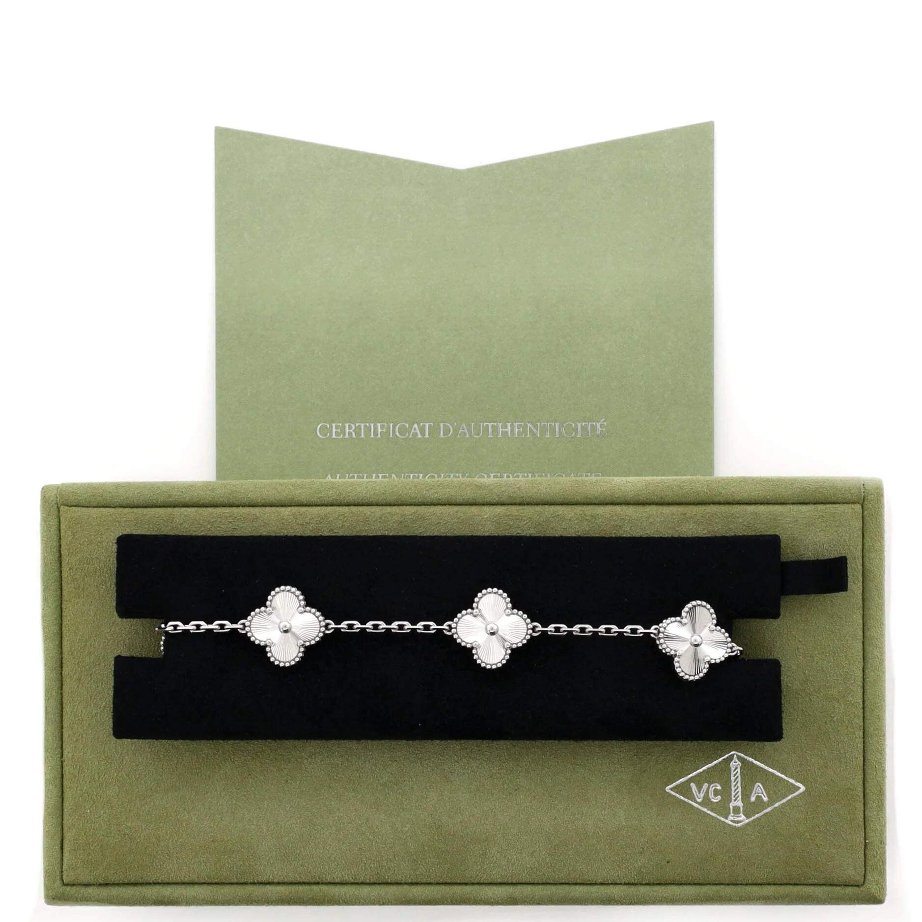 Vintage Alhambra 5 Motifs Bracelet Guilloche 18K White Gold