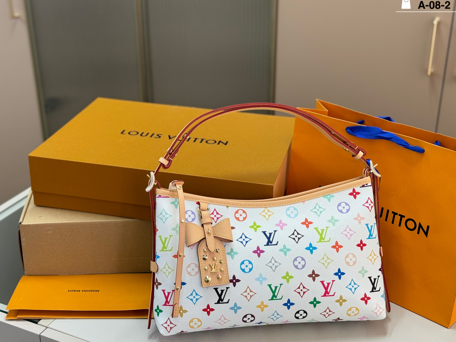 LV white tricolor Carryall handbag