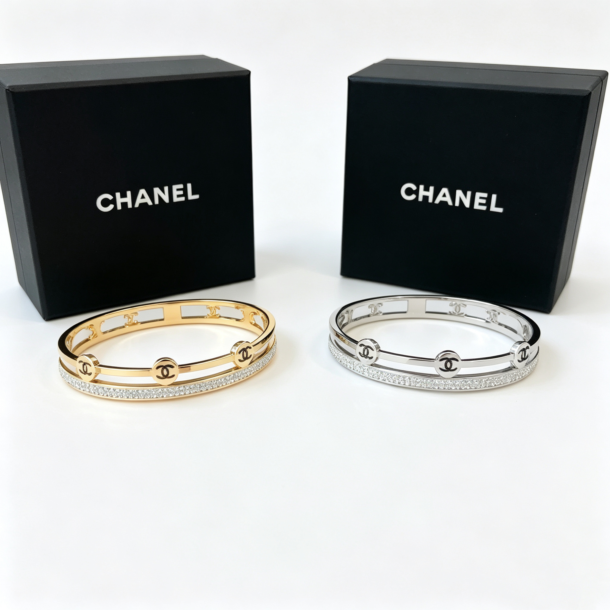 C—Single-layer metal diamond-encrusted bangle