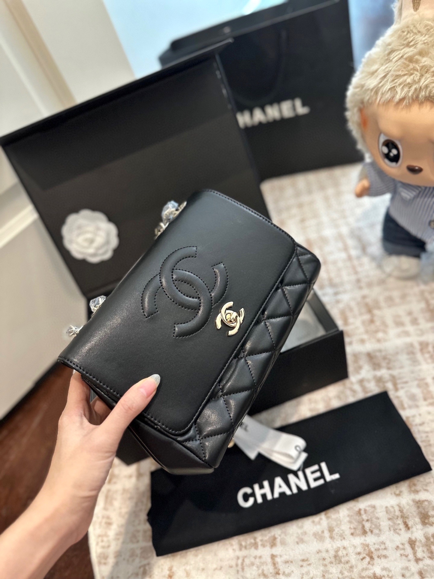 Chanel latest vintage Vinage sheepskin embossed Logo tote bag