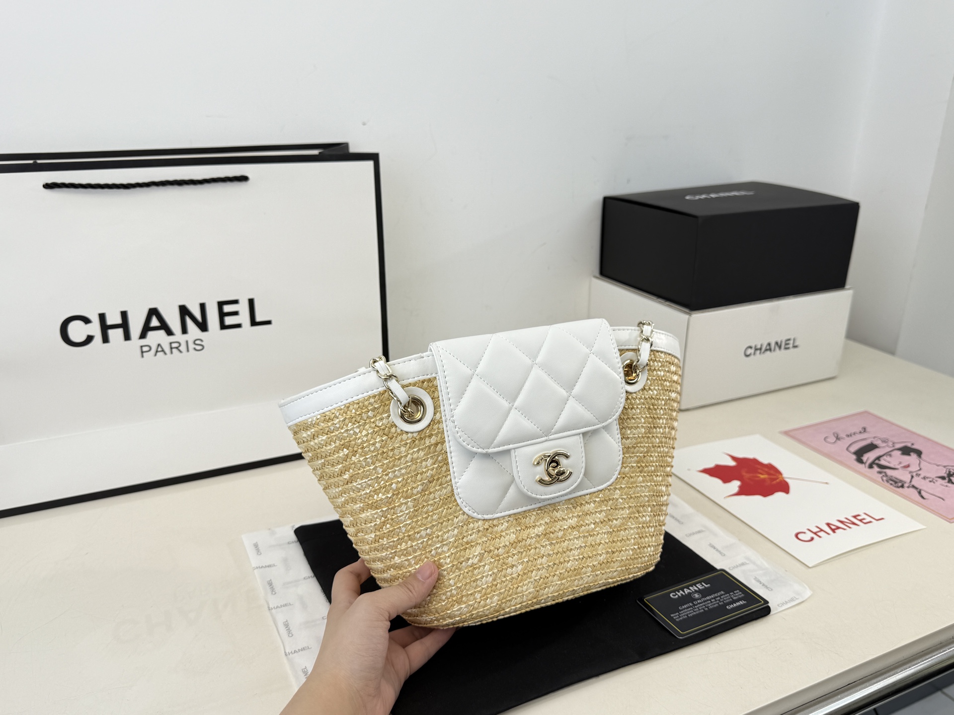 Chanel straw tote bag