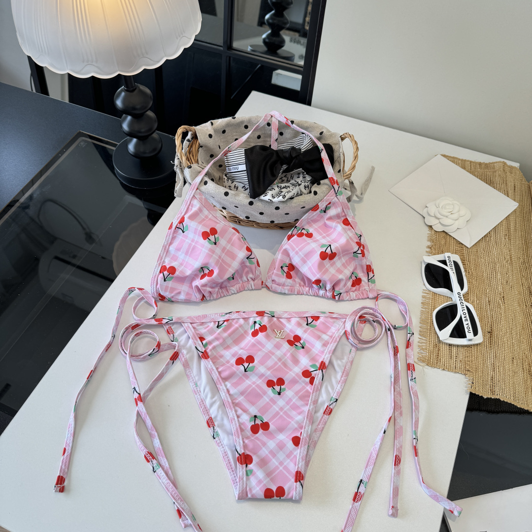 LV Cherry Two-Piece Bikini Swimsuit