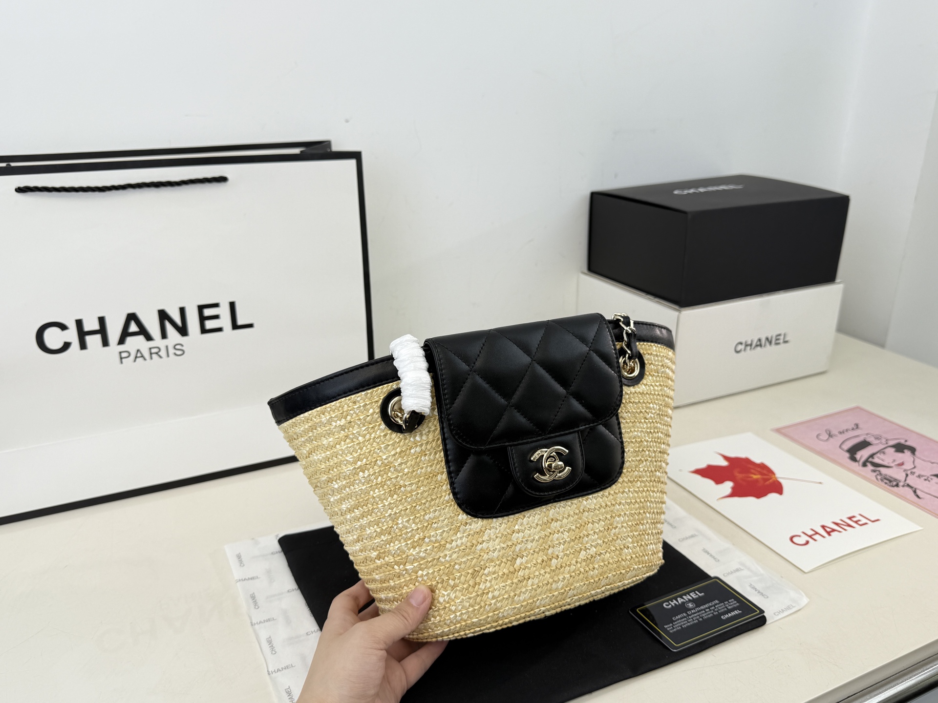 Chanel straw tote bag
