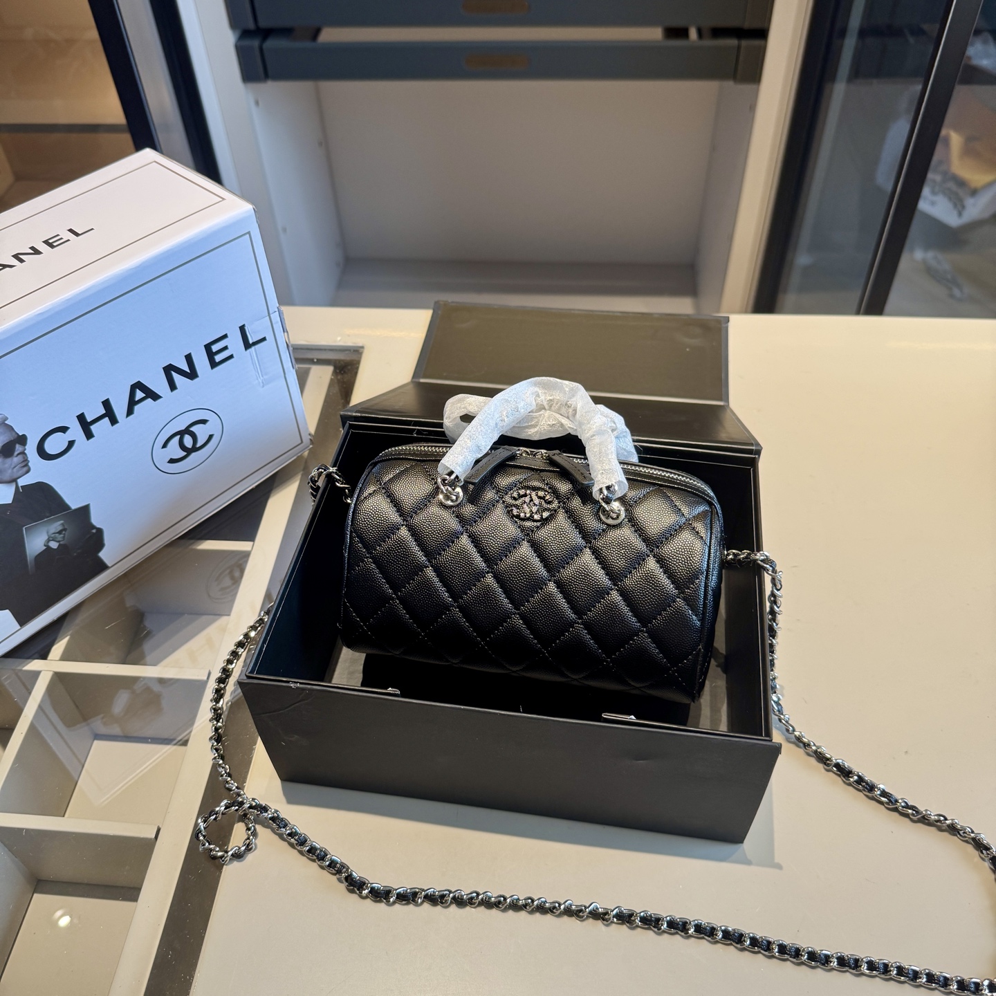 CHANEL Bowling Bag with Crystal Buckle