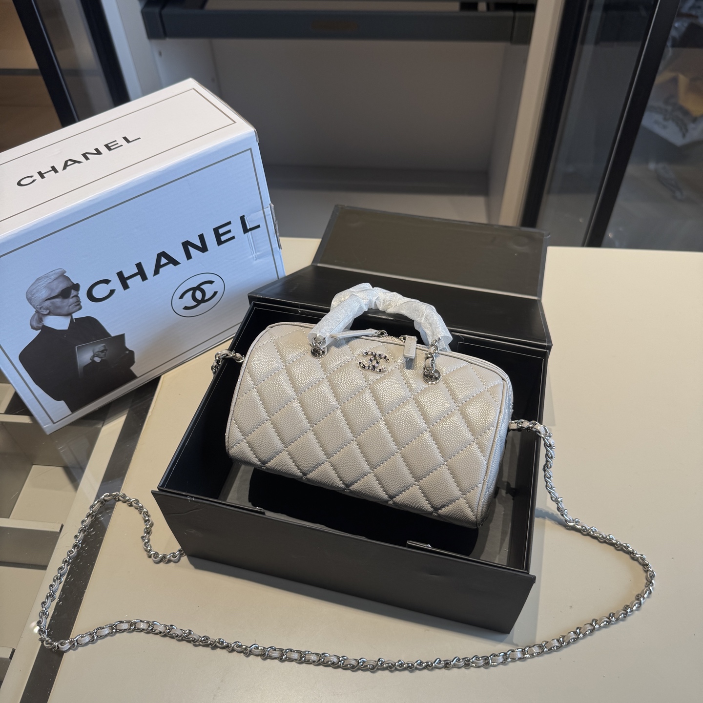 CHANEL Bowling Bag with Crystal Buckle