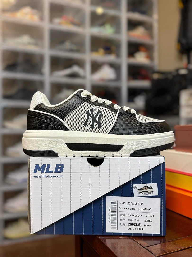 MLB黑白  Chunky Liner 学长鞋 增高厚底板鞋 黑白 ：3ASXLSL4N（GP001）