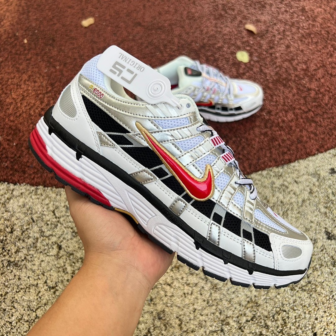 Nike P-6000白银黑红 Nike耐克 P-6000 PRM 网面透气耐磨运动训练复古跑步鞋 BV1021-101