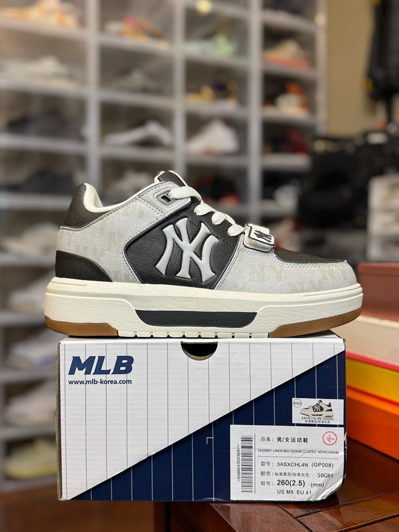 MLB白灰 黑灰  Chunky Liner Basic MID 中帮魔术贴 灰白 MLB Chunky Liner Basic MID 中帮魔术贴 灰白 增高
