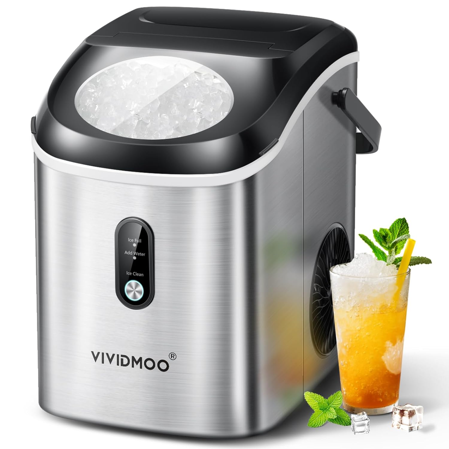 Ice Makers Countertop Nugget Ice Cubes, Portable Ice Maker, Self Cleaning Pebble Ice Machine, 33lbs/24h, Lower Noise, Small Sonic Ice Maker for Home, Kitchen, Office, Counter Top Pellet Ice Generator