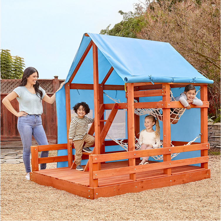 【Sports&Outdoors】Outdoor Glamping House, Backyard Bungalow Fun, 2 Bunk Hammocks, Outdoor Lights