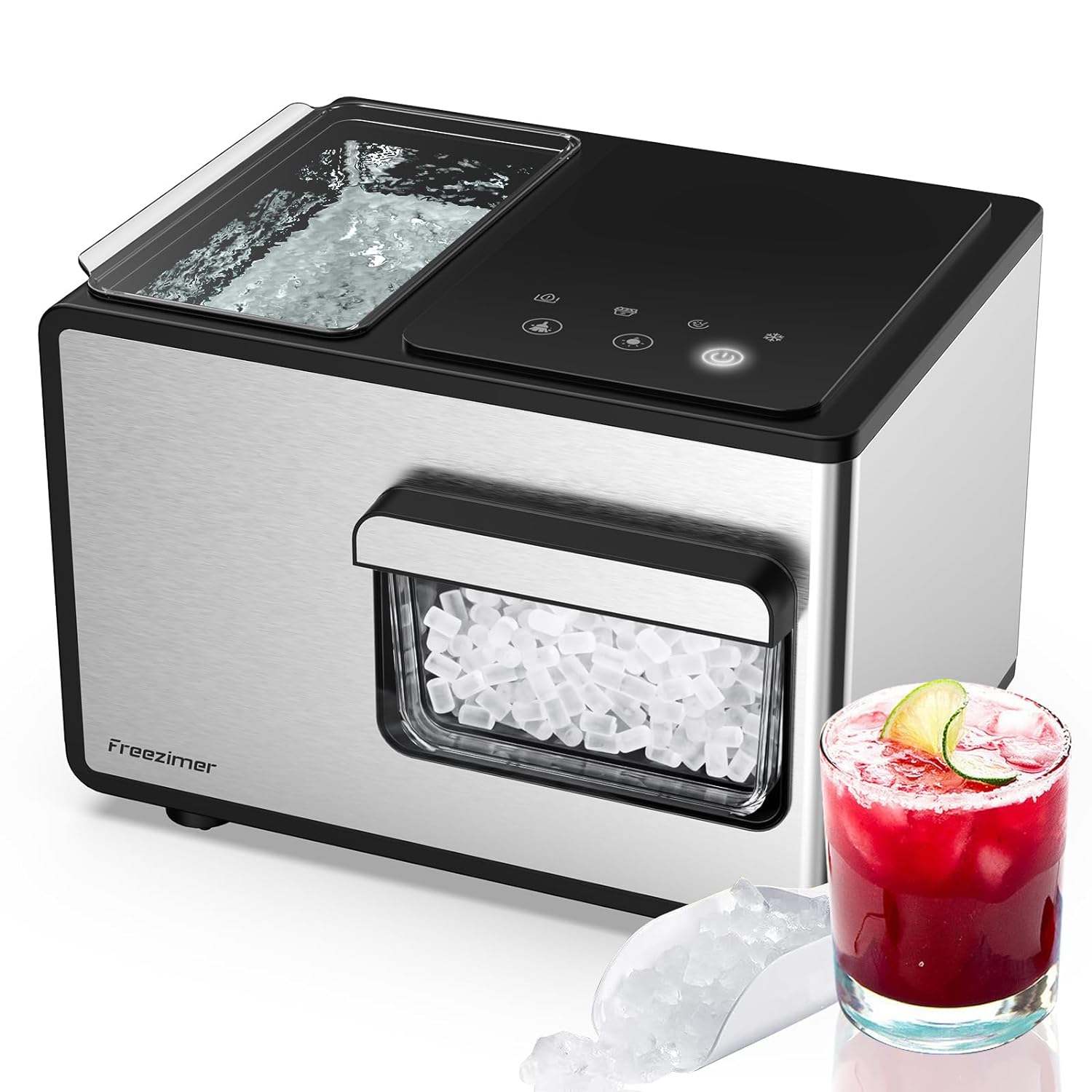 Freezimer Dreamice X1| 33lbs Self-Cleaning Ice Makers Countertop, Portable Ice Maker Machine Countertop, 9 Cubes Ready in 7-10 Mins, 2 Size Ice Cubes Bullet Ice Machine | Black