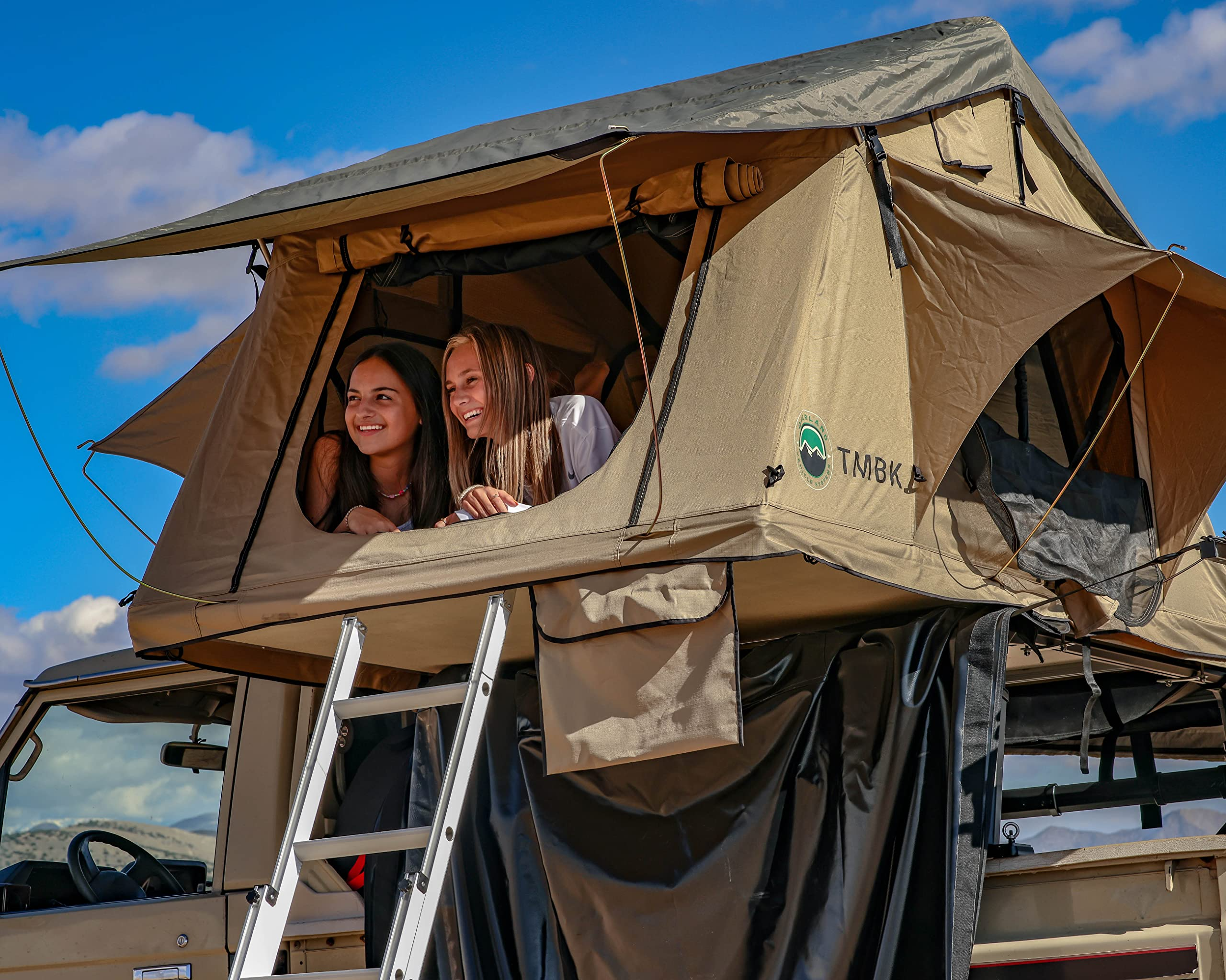 【Sports&Outdoors】3 Person Roof Top Tent with Rain Fly Tan Base & Green Rainfly