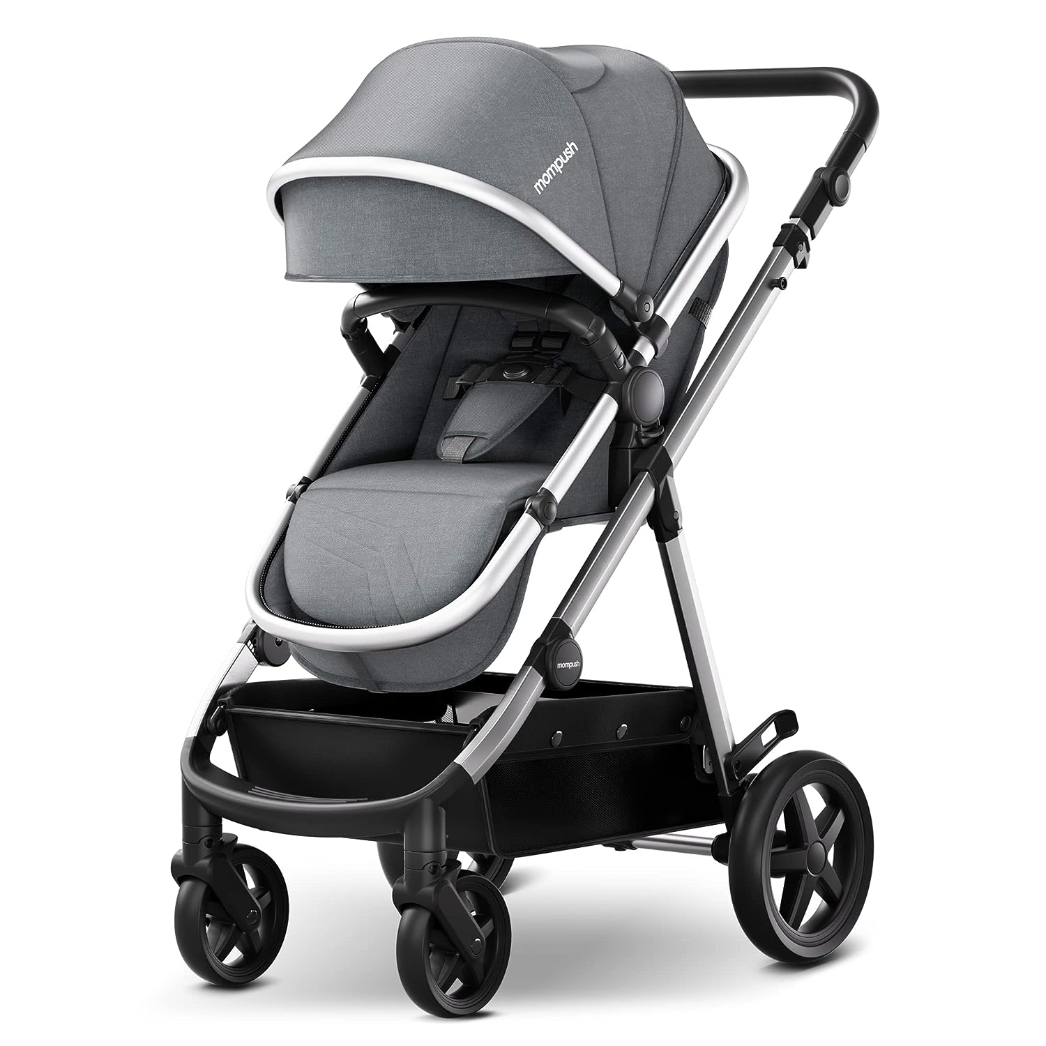 Mompush Meteor 2 Baby Stroller 2-in-1 with Bassinet Mode, Compatible with Major Infant Car Seat, Adapter Included - Stable Bassinet Stroller Combo, Full-Size Baby Strollers for Family Outings