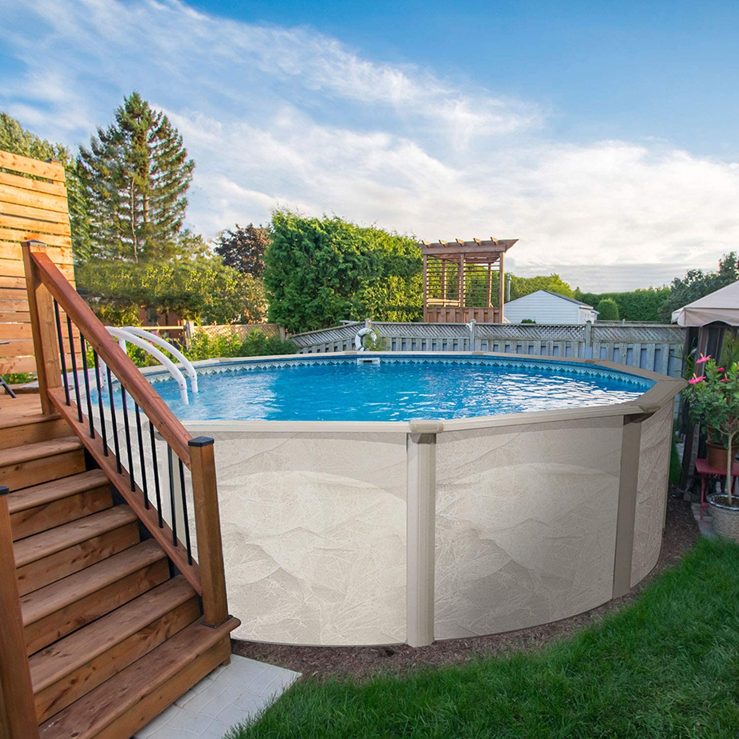 【Sports&Outdoors】12' Round Above Ground Swimming Pool Complete Bundle Kit, Boulder Swirl Pattern