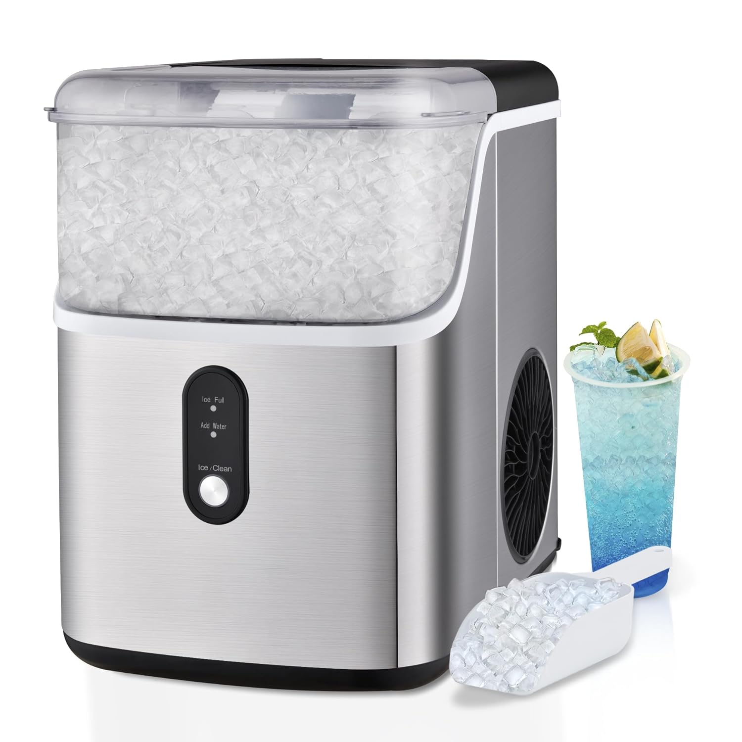 HUMHOLD Nugget Ice Maker Countertop, 33Lbs Chewable Pebble Ice Per Day, Auto Self Cleaning, Crunchy Pellet Ice Cubes Maker Machine, Portable Compact Design for RV/Home/Kitchen/Office