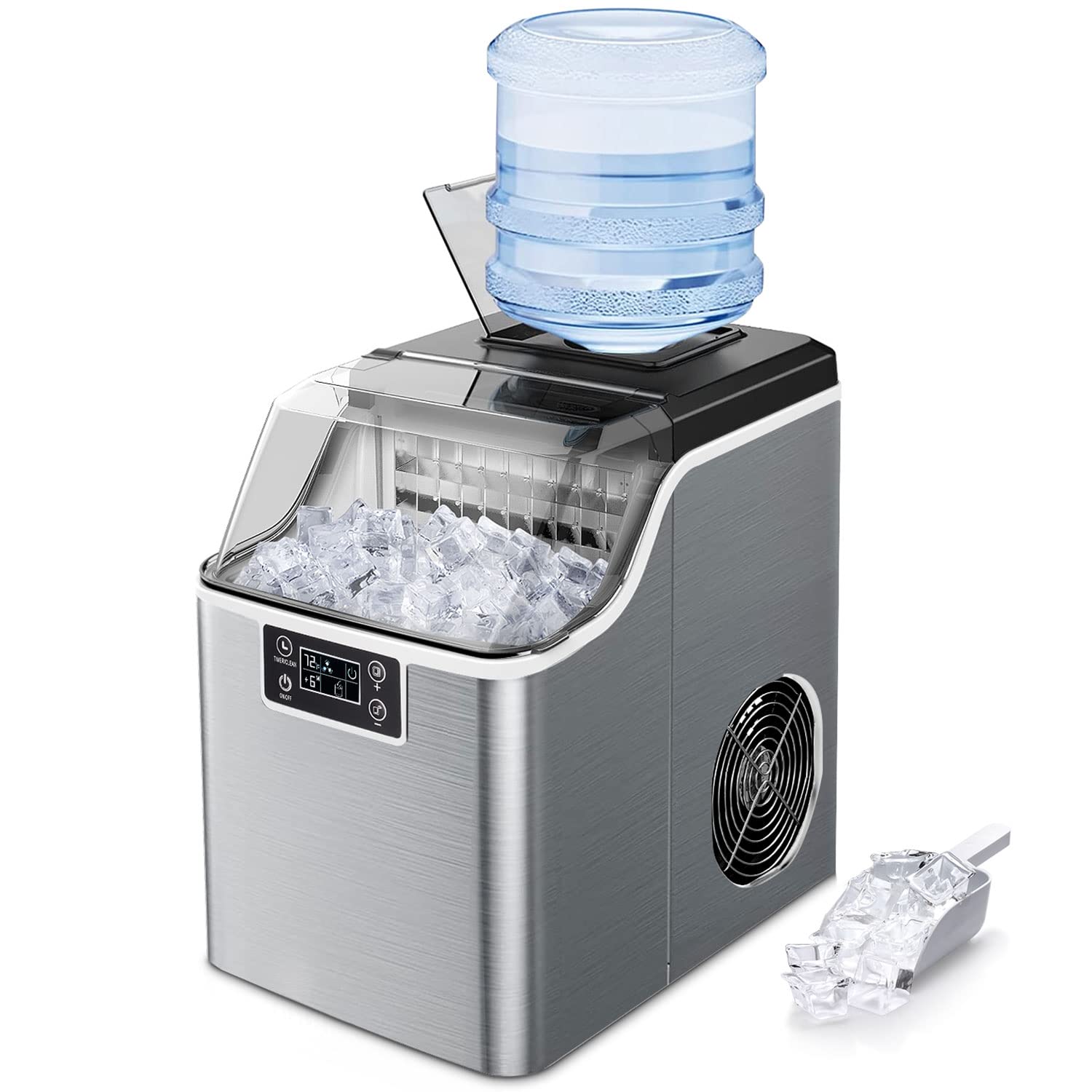 Kndko Ice Makers Countertop, 2 Ways to Add Water, 45Lbs/Day, Countertop Ice Maker, 24 Pcs Ready in 13 Mins, Self Cleaning Ice Maker, 24H Timer, Perfect for Home Bar RV, Stainless Steel Ice Maker