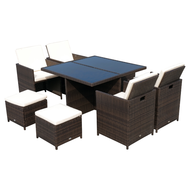 【Home&Garden】9 Pieces Patio Dining Sets Outdoor Space Saving Rattan Chairs with Glass Table
