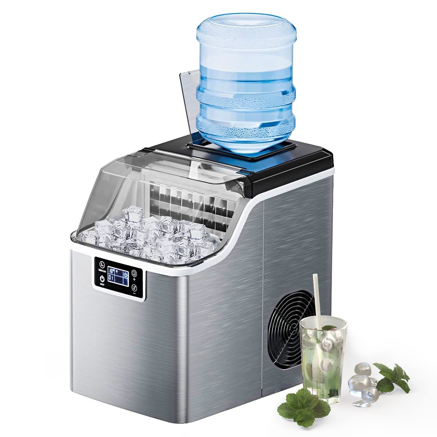 ARLIME Portable Countertop Ice Maker Machine, 45 Lbs/24H, 24 Pcs/13 Mins, 2 Ways to Add Water, Compact Self-Cleaning Ice Machine with Ice Scoop & Basket for Home Office Bar Party