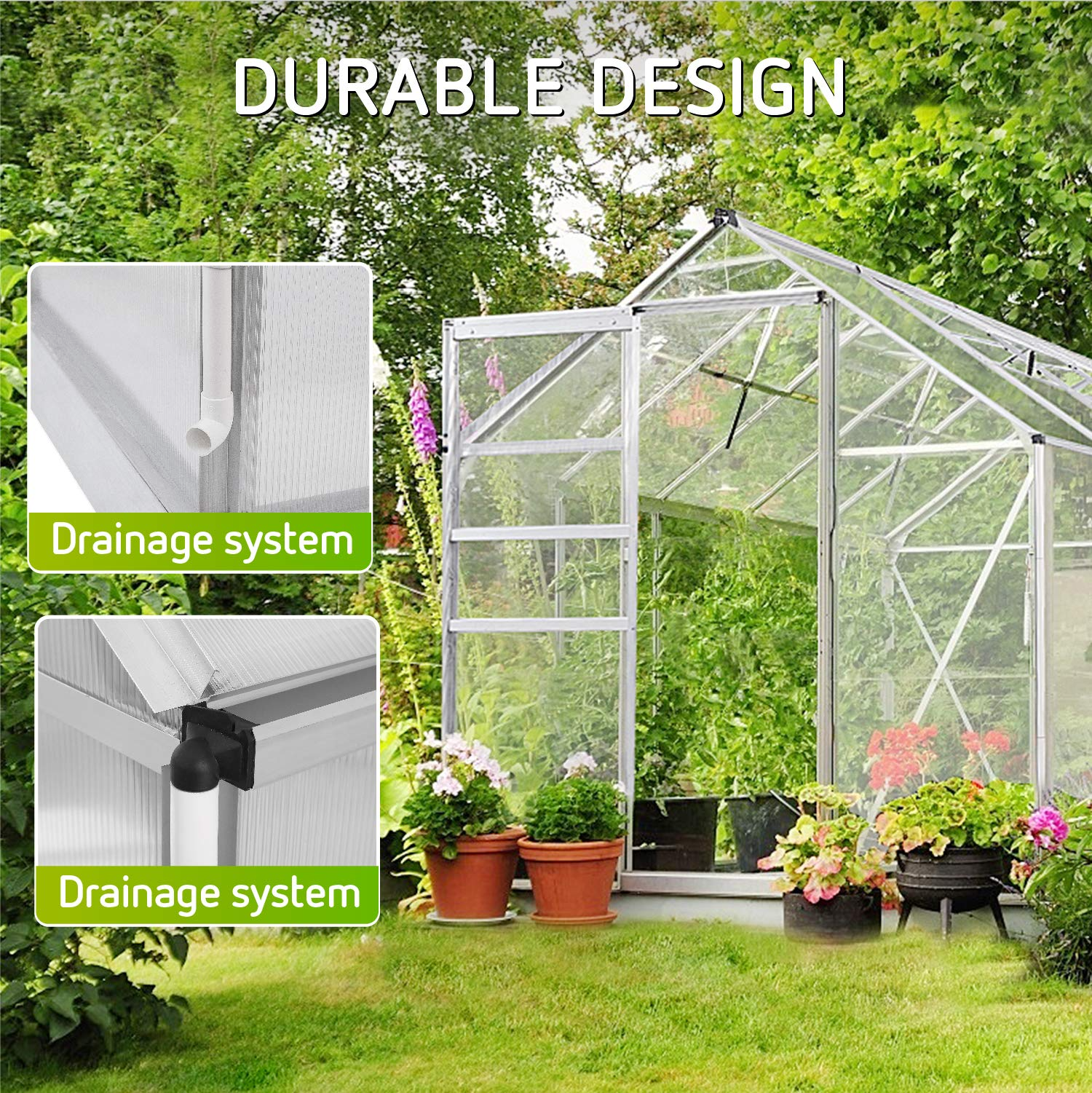 【Home&Garden】Aluminum Green House with Sliding Door and 2 Ventilation Window, 8.2x6.2x6.7 ft